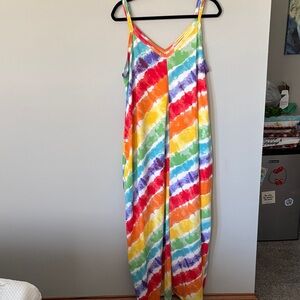 Zenana Outfitters Bright Tie-Dye Maxi Dress in Orange, Green, Blue